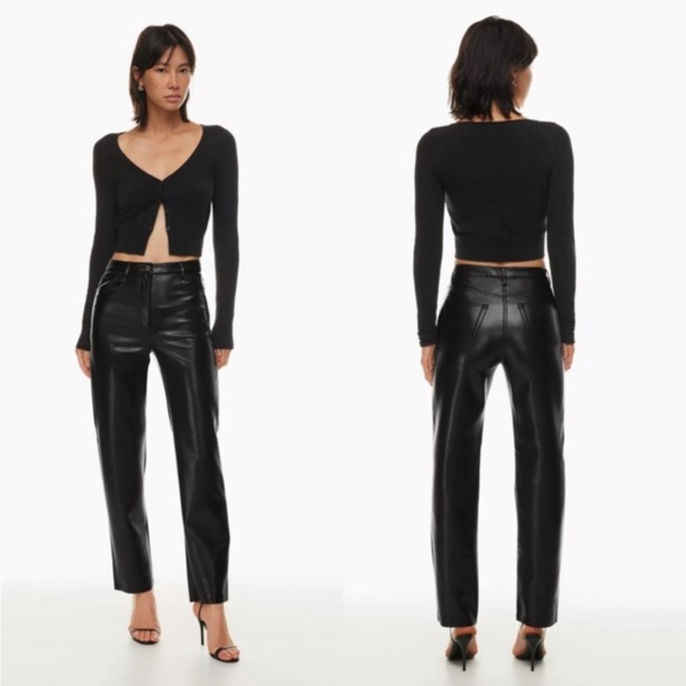 Aritzia Black Straight Leg Leather Pants